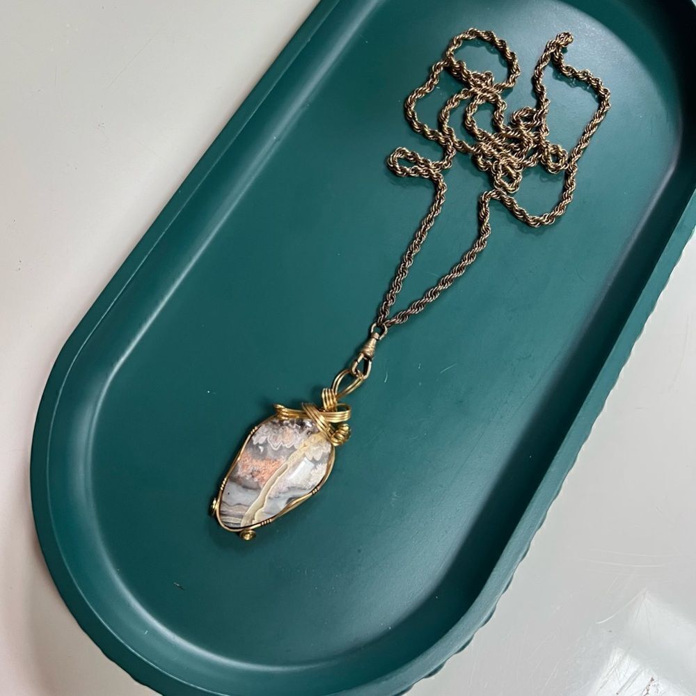 Natural Crazy Lace Agate Wire Wrapped Pendant Necklace